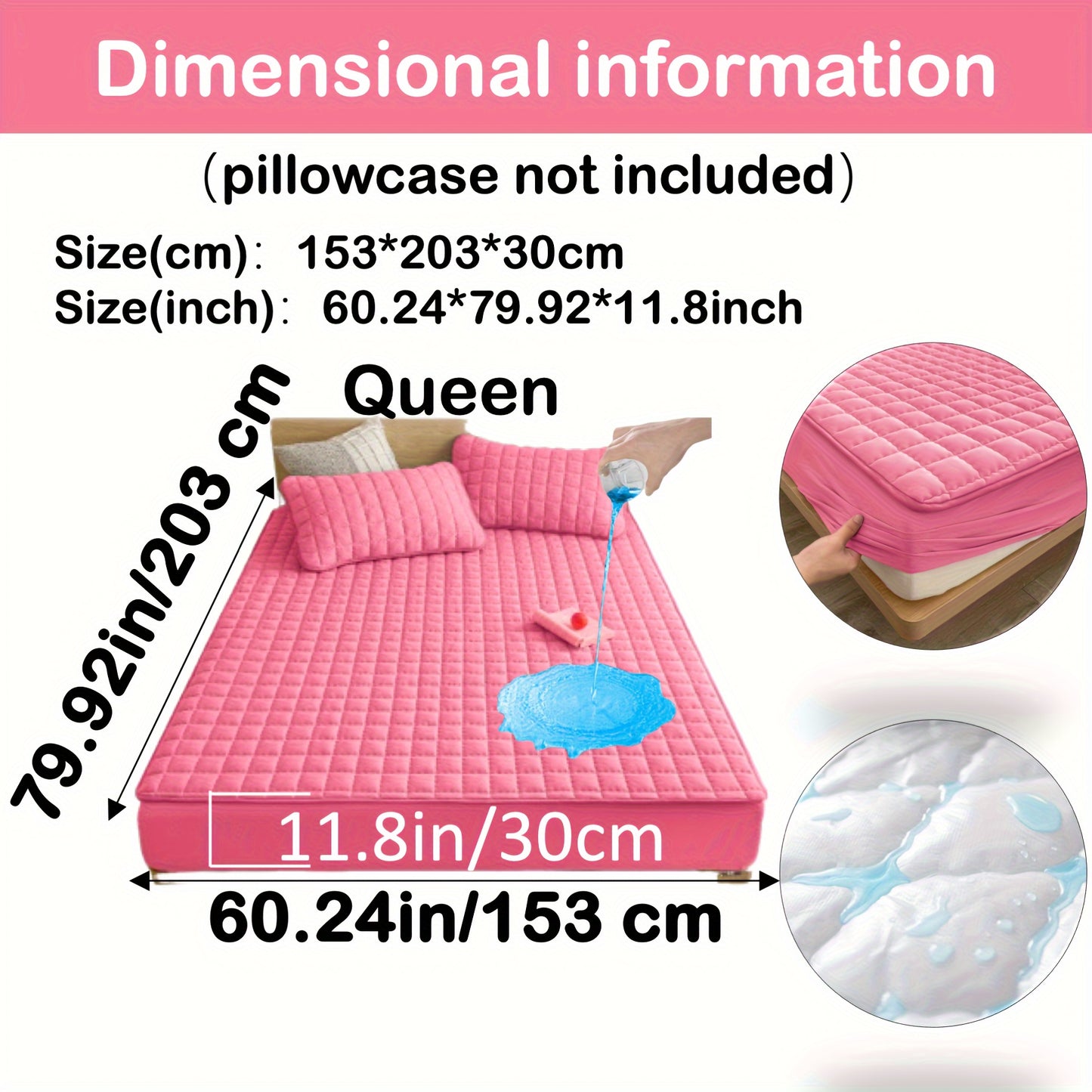 Quilted Waterproof Mattress Protector – Soft & Comfortable Fitted Cover for Bedroom & Guest Room pink / QUEEN(153*203*30CM) MAHYSTYLE