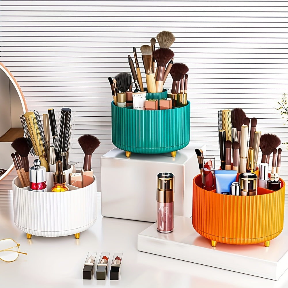 360° Rotating Makeup Brush Organizer – Large Capacity Storage Box White MAHYSTYLE