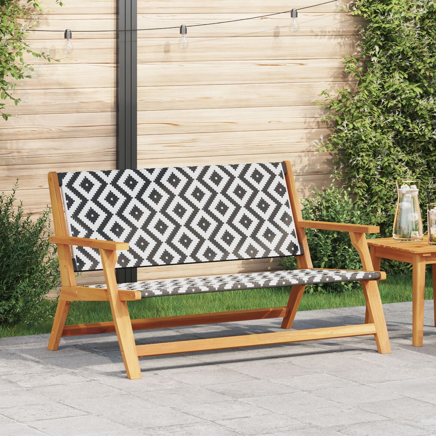 Hagebenk Svart Og Hvit 122X76X73,5 Cm Solid Akasietre