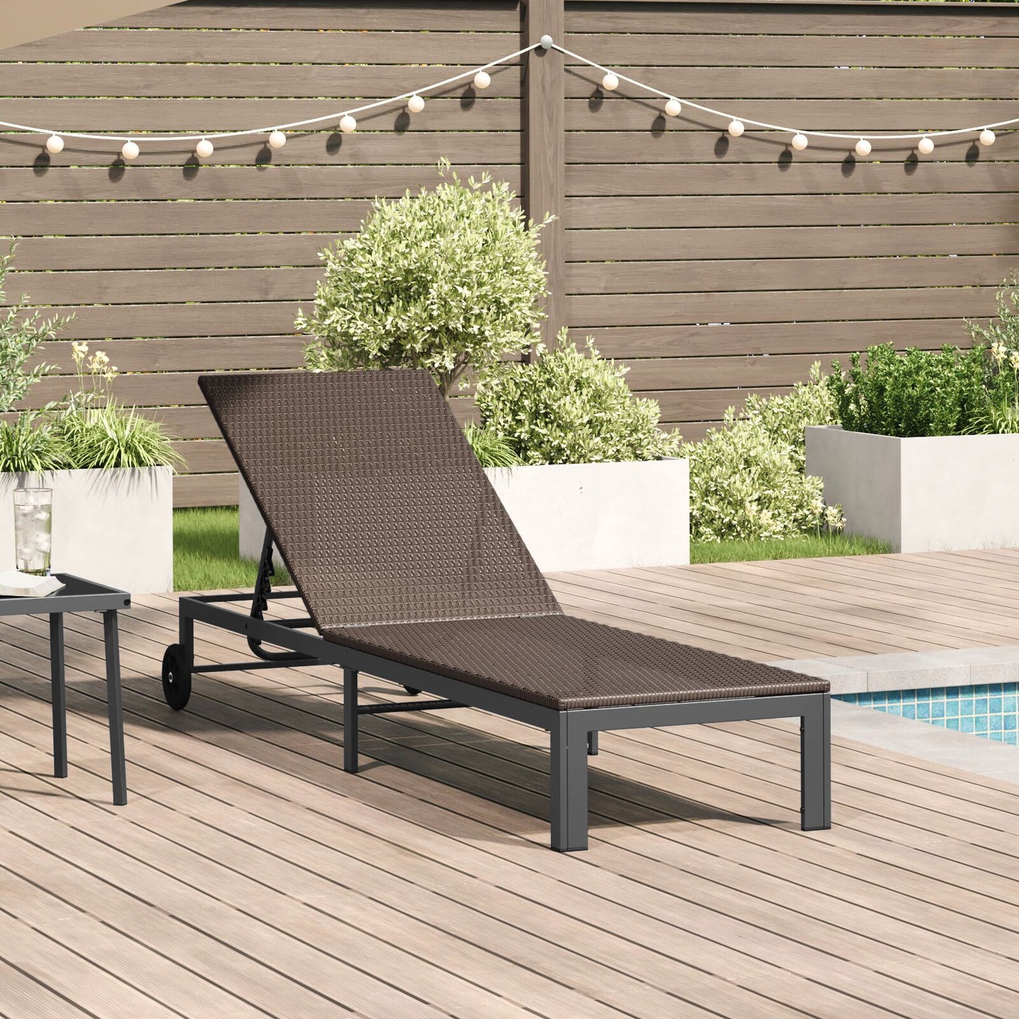 Solseng Med Hjul Brun Poly Rattan