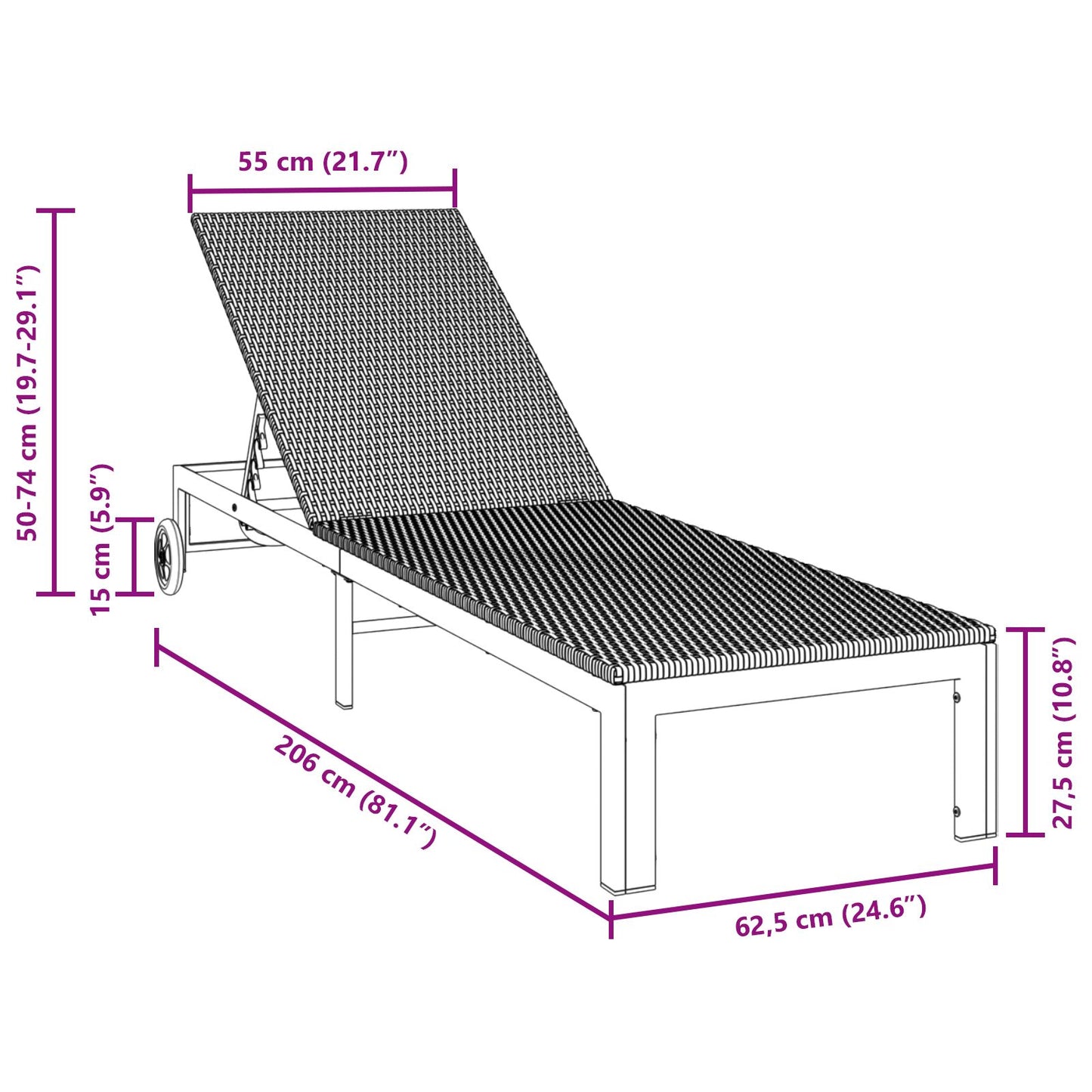 Solseng Med Hjul Brun Poly Rattan