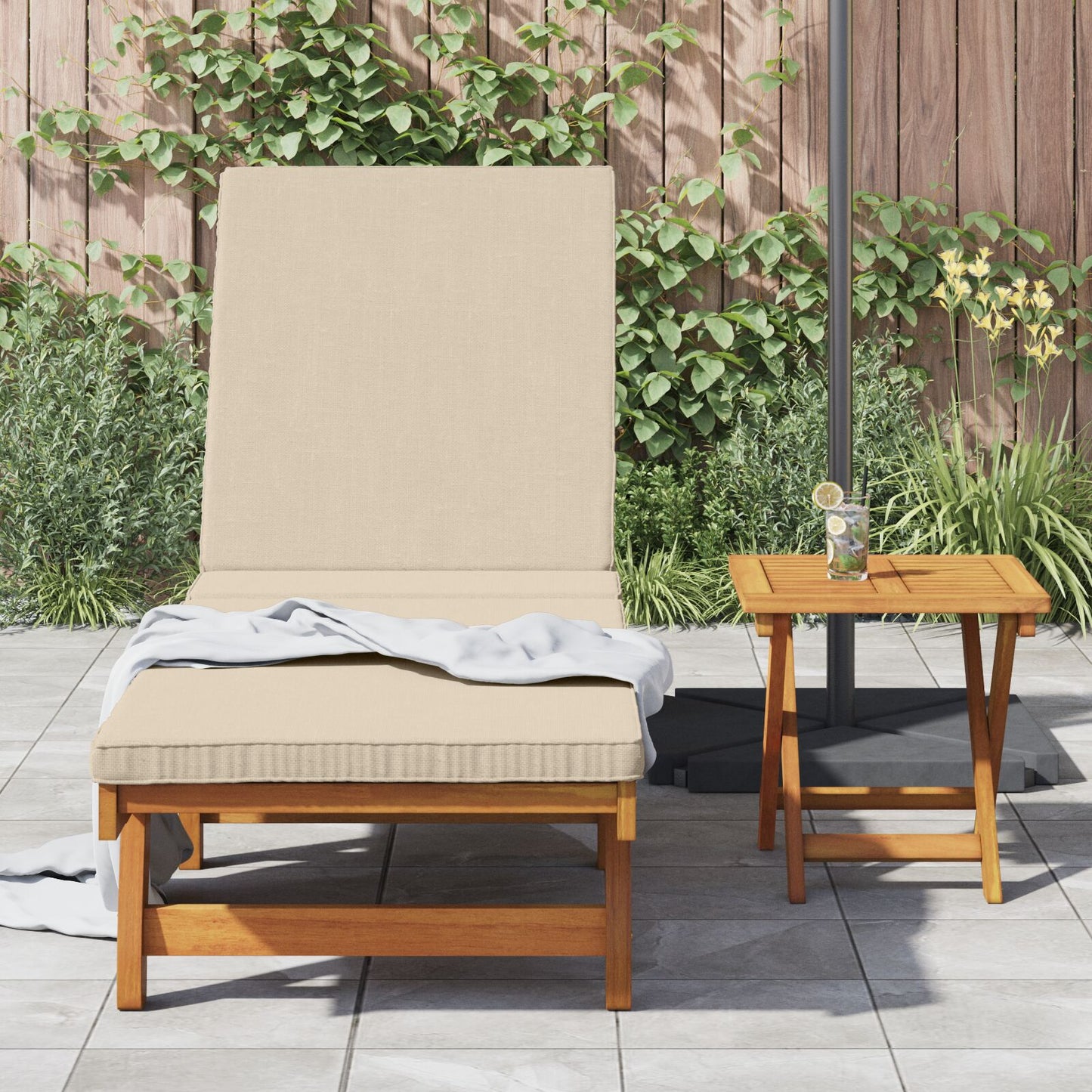 Solseng Med Hjul Og Pute - Beige Massivt Tre