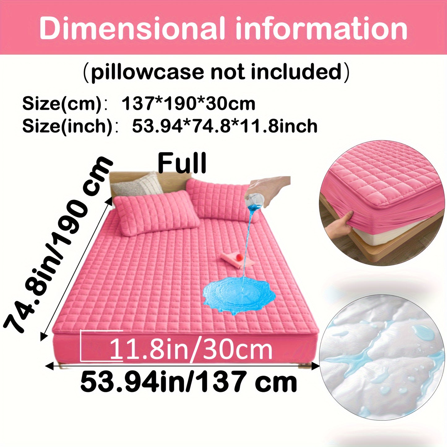 Quilted Waterproof Mattress Protector – Soft & Comfortable Fitted Cover for Bedroom & Guest Room pink / FULL(137*190*30CM) MAHYSTYLE