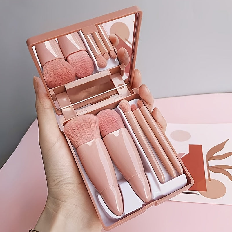 5pcs Travel Makeup Brush Set with Mirror – Perfect for Beginners & On-the-Go Beauty 5 pcs Aunt Red Mirror Box MAHYSTYLE