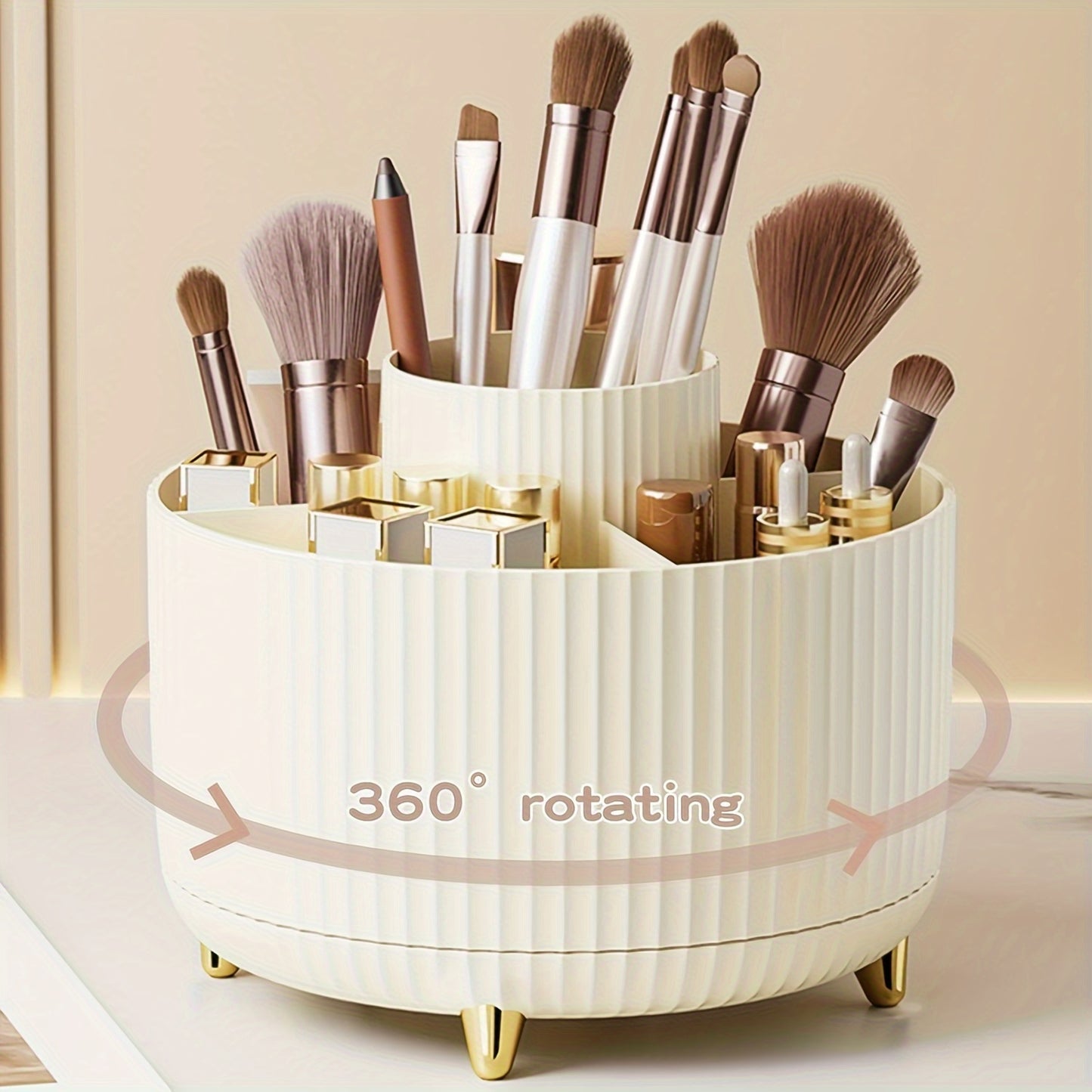 360° Rotating Makeup Brush Organizer – Large Capacity Storage Box White MAHYSTYLE