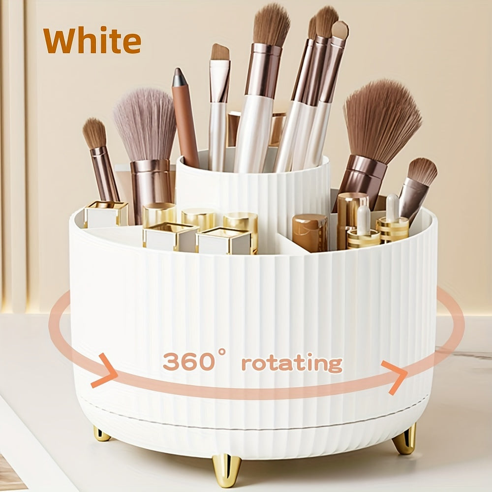 360° Rotating Makeup Brush Organizer – Large Capacity Storage Box White MAHYSTYLE