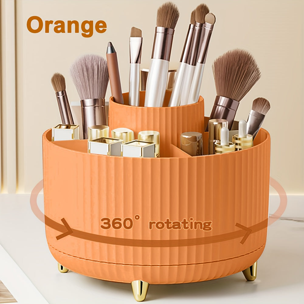 360° Rotating Makeup Brush Organizer – Large Capacity Storage Box Orange MAHYSTYLE