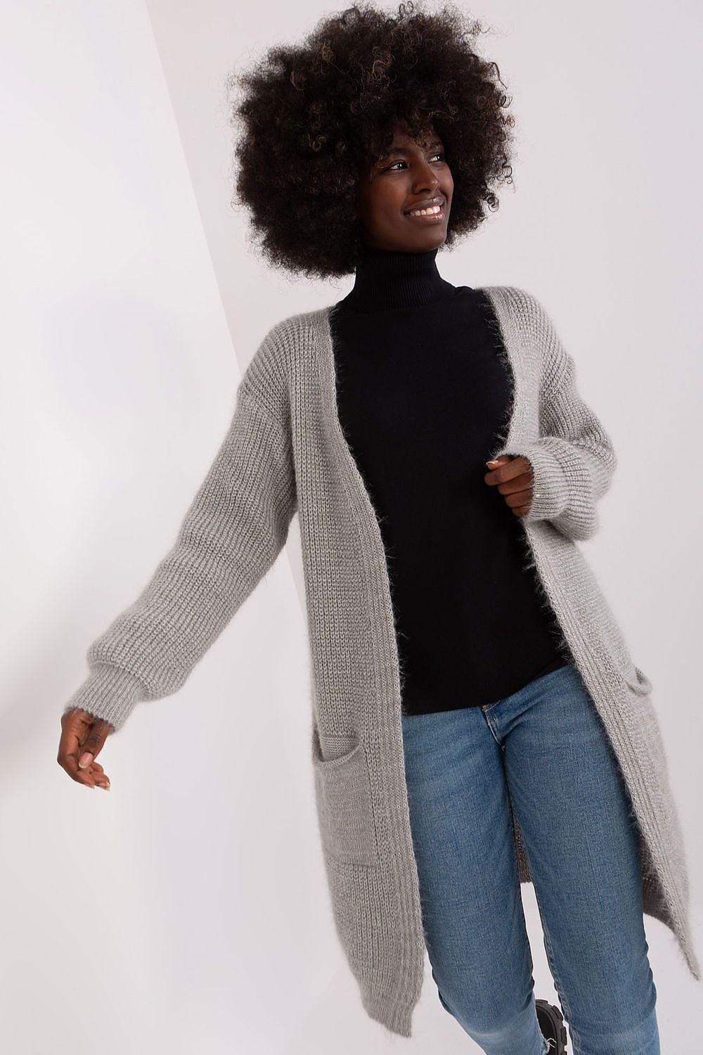 Long Cardigan with Pockets grey / one-size-fits-all MAHYSTYLE