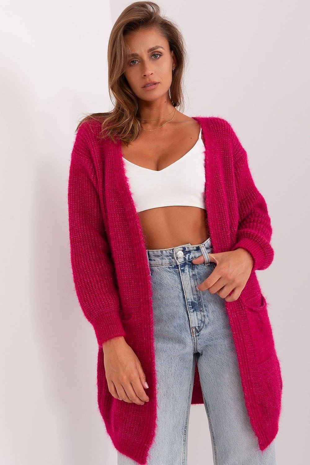 Long Cardigan with Pockets pink / one-size-fits-all MAHYSTYLE