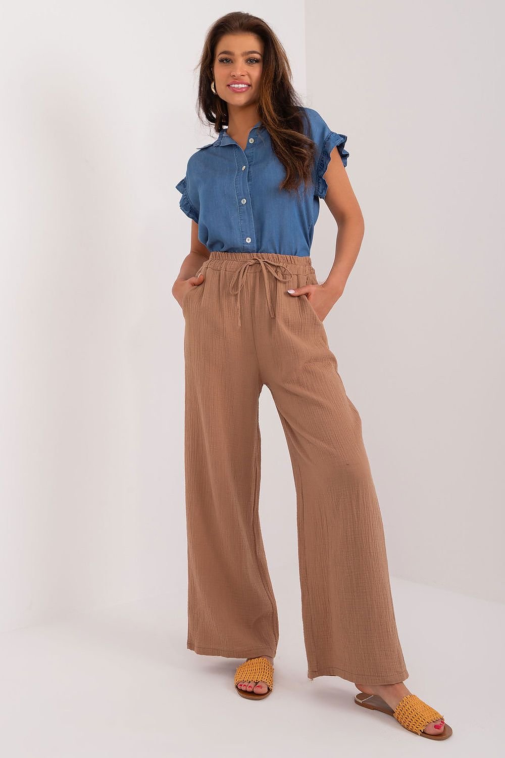 Versatile Fabric Pants by Italy Moda brown / one-size-fits-all MAHYSTYLE