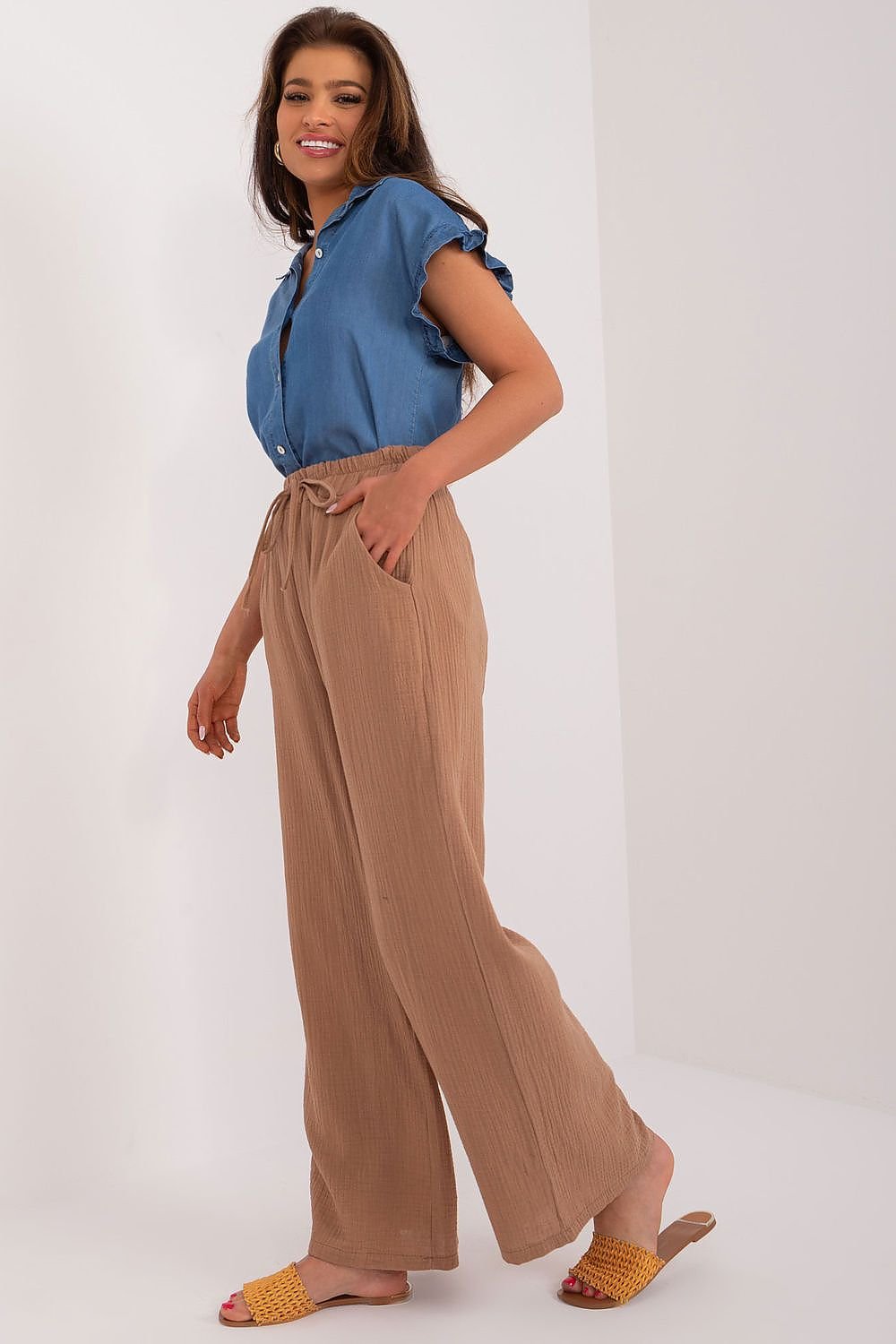 Versatile Fabric Pants by Italy Moda beige / one-size-fits-all MAHYSTYLE
