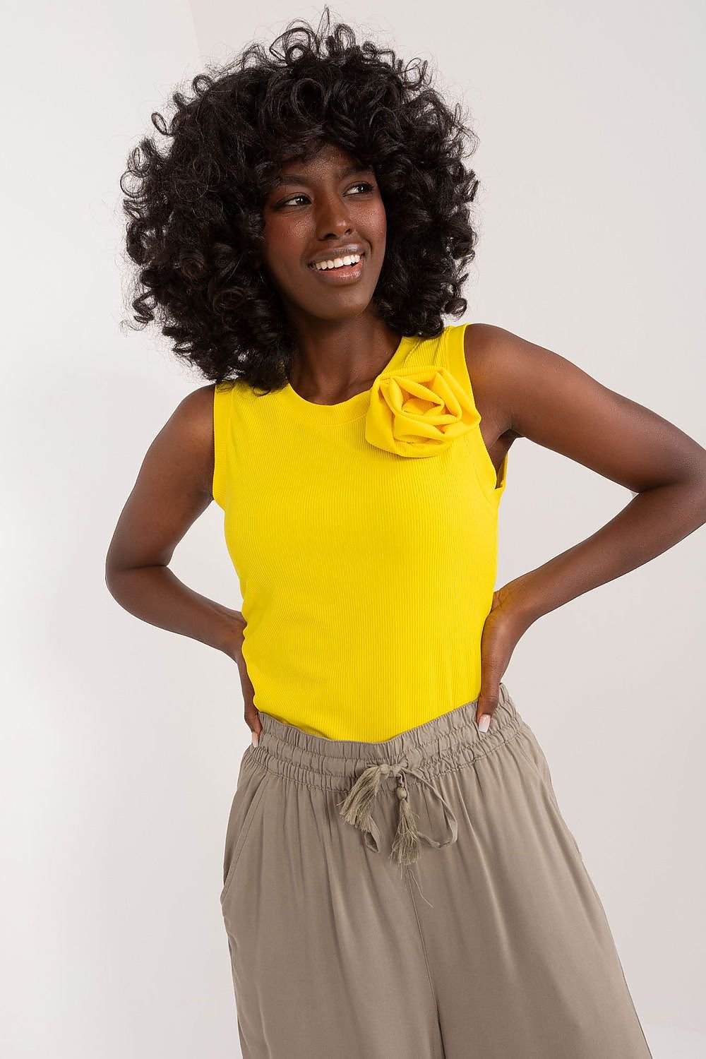 Top with Floral Accent yellow / one-size-fits-all MAHYSTYLE