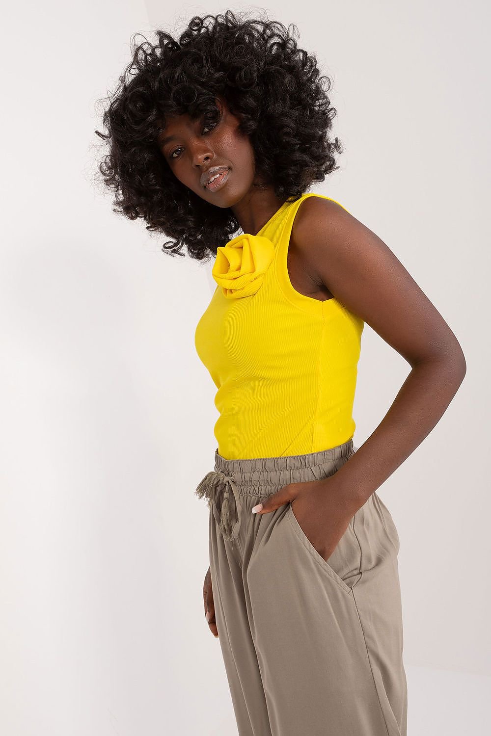 Top with Floral Accent yellow / one-size-fits-all MAHYSTYLE
