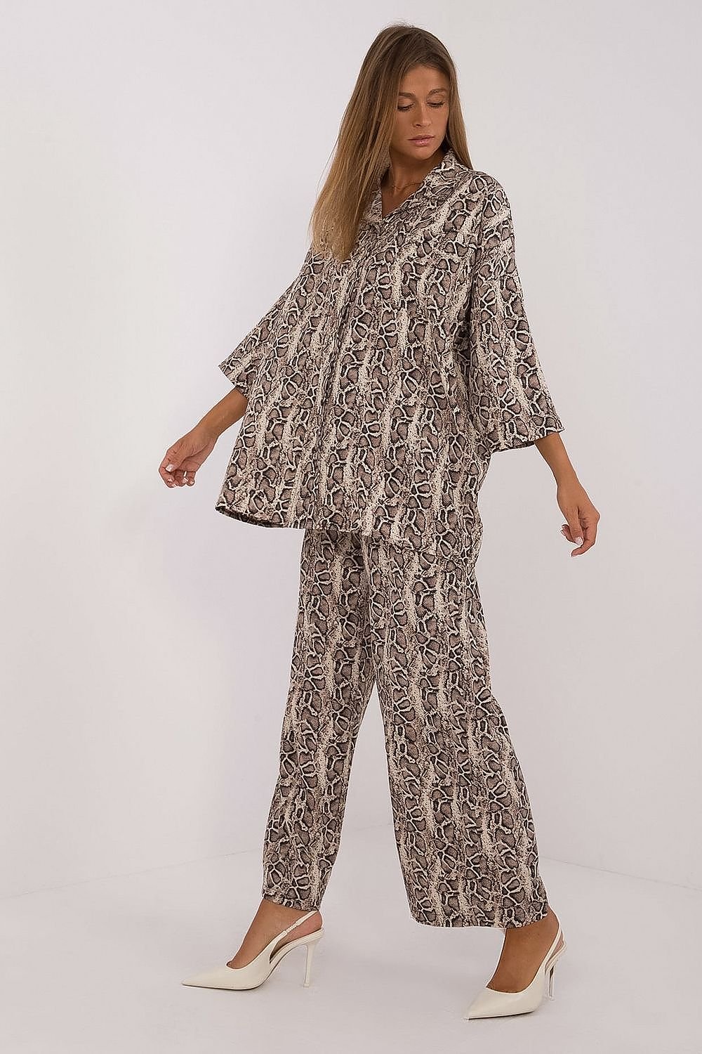 Comfort Print Shirt and Pants Set by Italy Moda beige / one-size-fits-all MAHYSTYLE