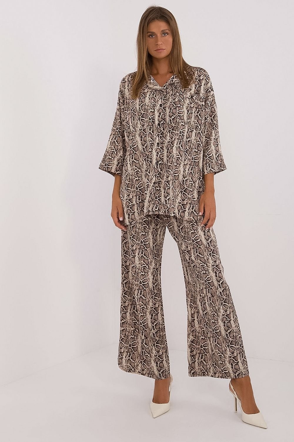 Comfort Print Shirt and Pants Set by Italy Moda beige / one-size-fits-all MAHYSTYLE