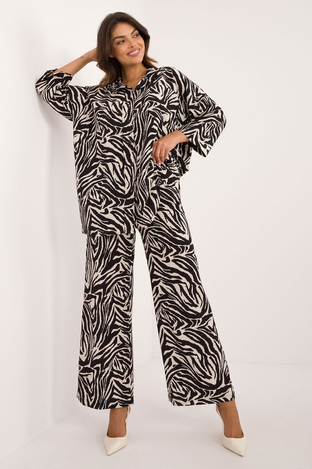 Comfort Print Shirt and Pants Set by Italy Moda beige / one-size-fits-all MAHYSTYLE