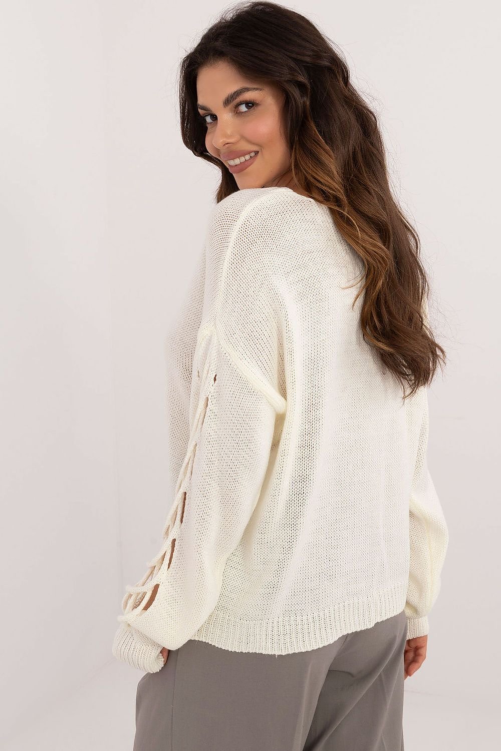 Sweater with Braided Sleeve beige / one-size-fits-all MAHYSTYLE