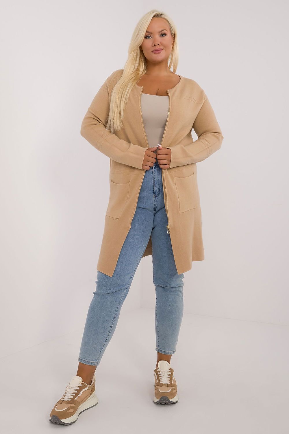 long cut Sweater plus size brown / XL/XXL MAHYSTYLE