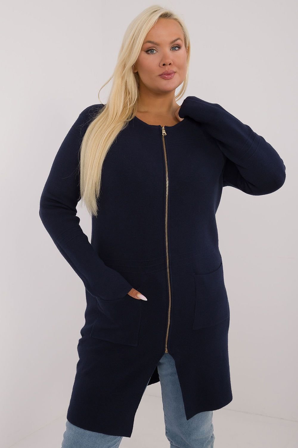 long cut Sweater plus size navy blue / XL/XXL MAHYSTYLE