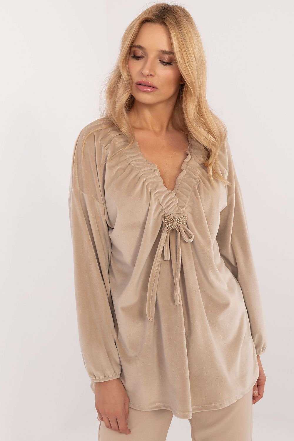 Chic Velour Blouse beige / one-size-fits-all MAHYSTYLE