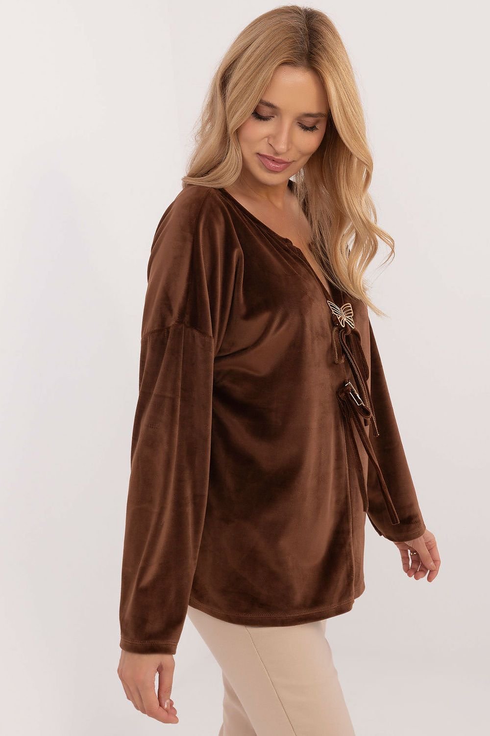 Stylish Velour Blouse brown / one-size-fits-all MAHYSTYLE