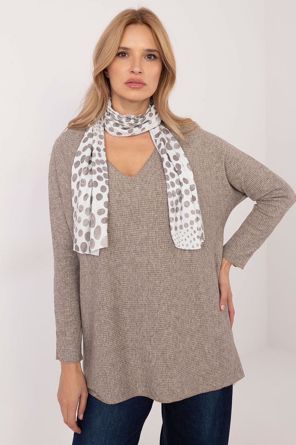 Sweater with Scarf beige / one-size-fits-all MAHYSTYLE