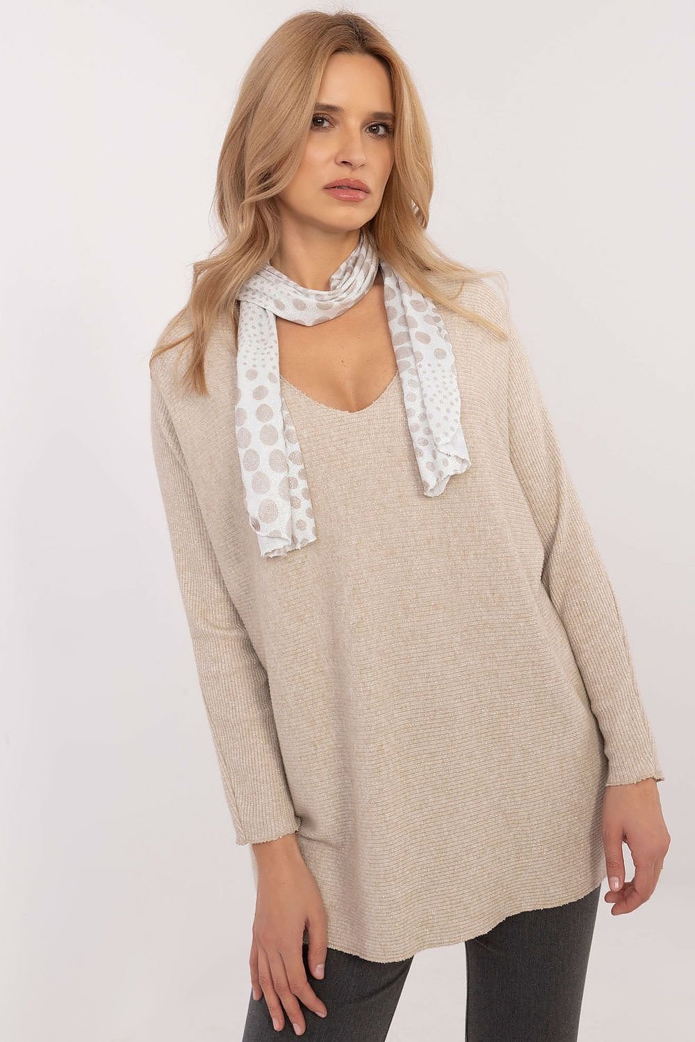 Sweater with Scarf beige 2 / one-size-fits-all MAHYSTYLE