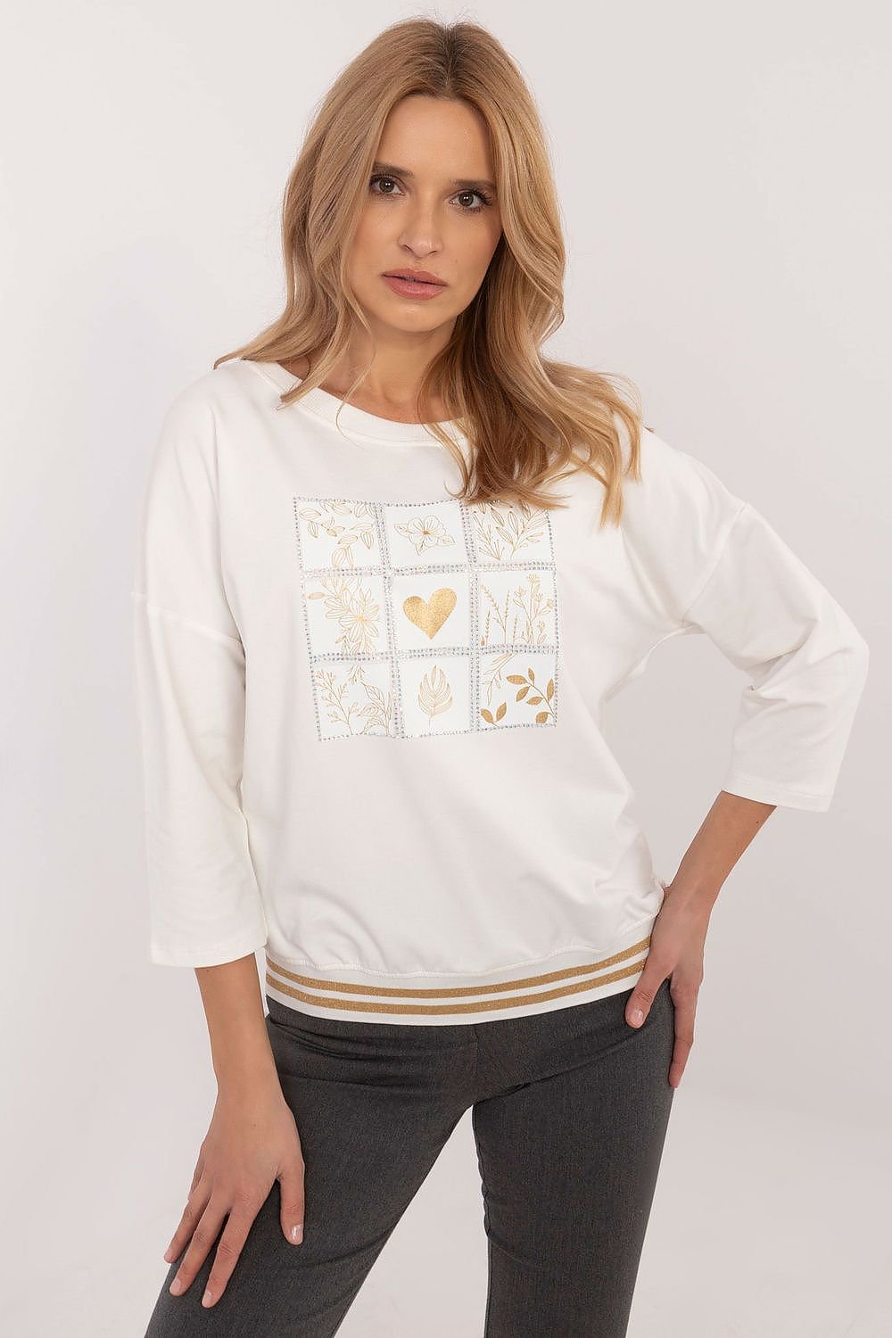 Casual Cotton Blouse/ Elegant Cotton Blouse with Jet Stone Details – Chic & Comfortable Style beige / S MAHYSTYLE
