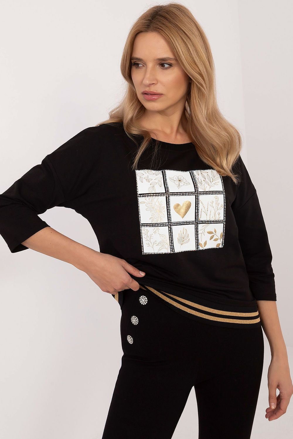 Casual Cotton Blouse/ Elegant Cotton Blouse with Jet Stone Details – Chic & Comfortable Style black / S MAHYSTYLE