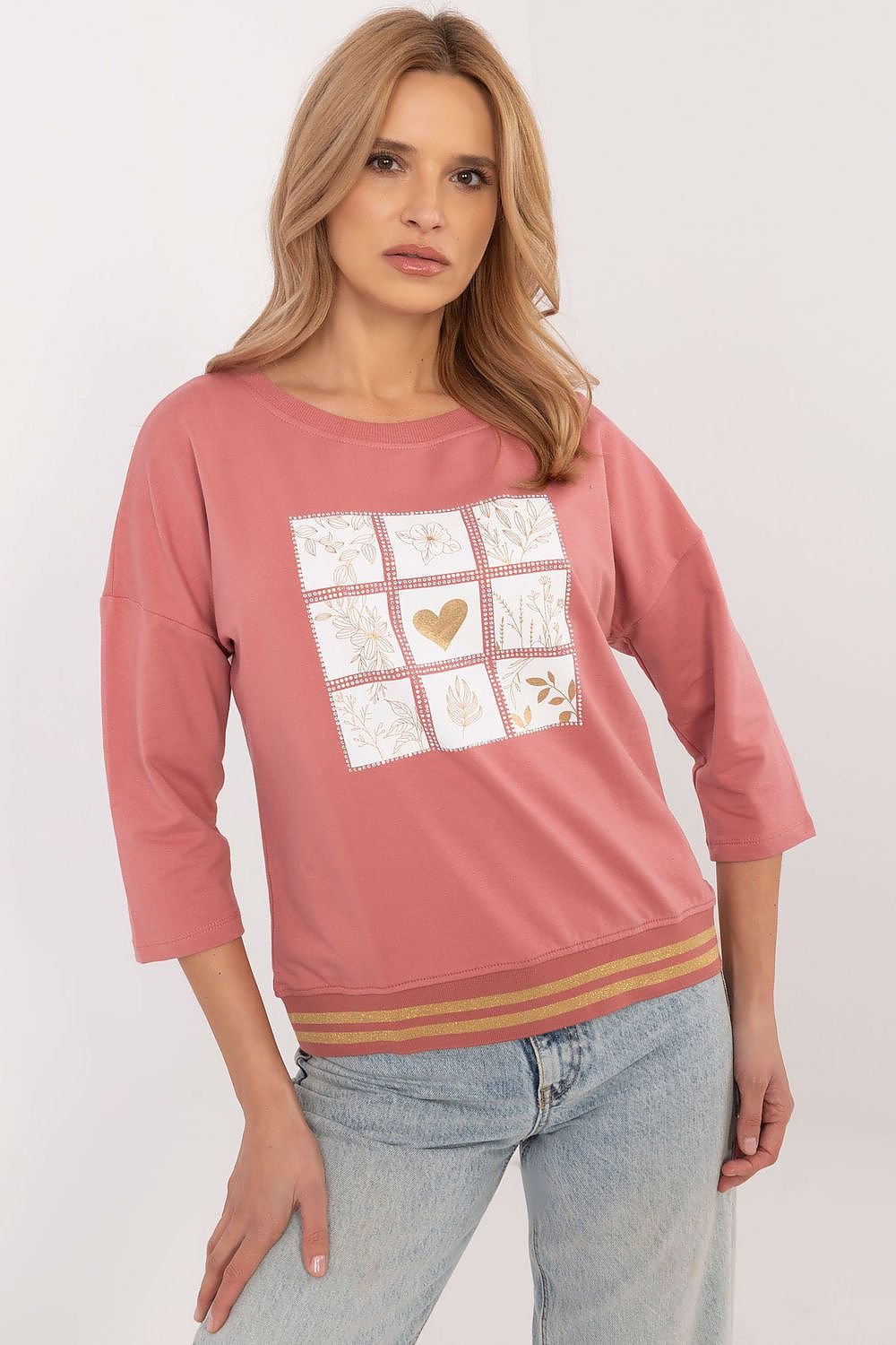 Casual Cotton Blouse/ Elegant Cotton Blouse with Jet Stone Details – Chic & Comfortable Style pink / S MAHYSTYLE