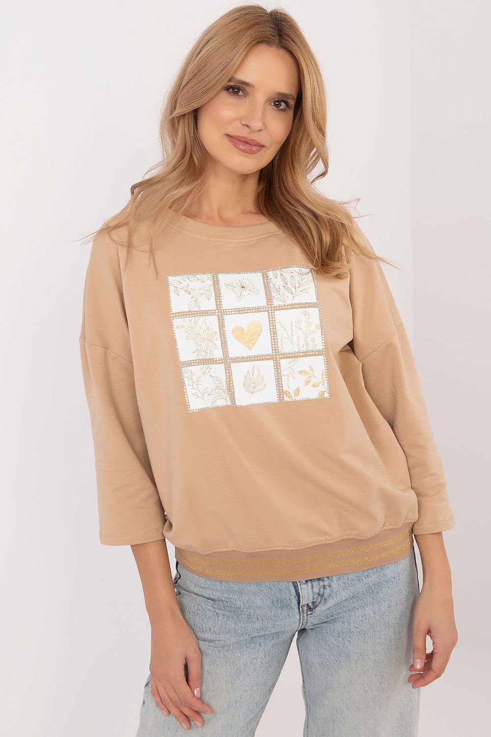 Casual Cotton Blouse/ Elegant Cotton Blouse with Jet Stone Details – Chic & Comfortable Style brown / S MAHYSTYLE