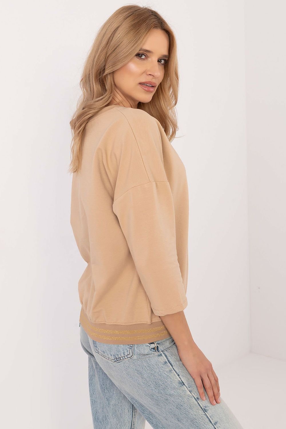 Casual Cotton Blouse/ Elegant Cotton Blouse with Jet Stone Details – Chic & Comfortable Style beige / S MAHYSTYLE