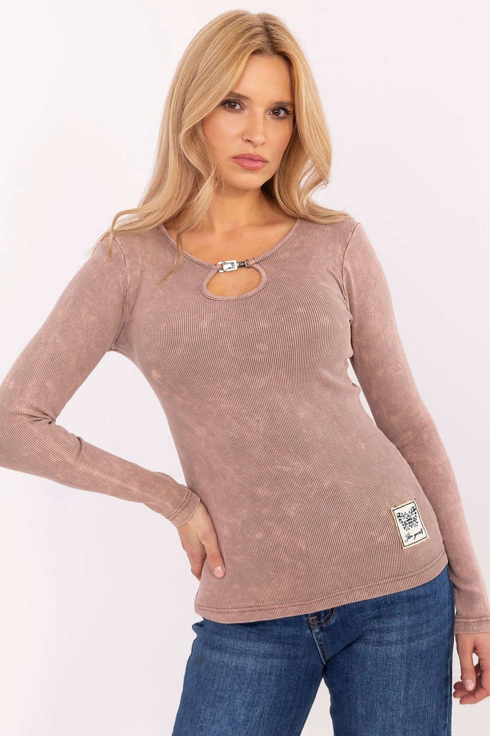 Long-Sleeve Blouse / Fitted Long-Sleeve Blouse – Ribbed Cotton Comfort & Style pink / one-size-fits-all MAHYSTYLE