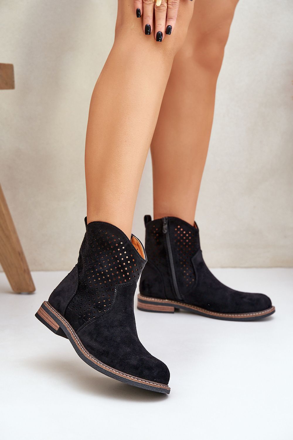Spring Essential – Women's Openwork Eco-Suede Ankle Boots black / 36 MAHYSTYLE