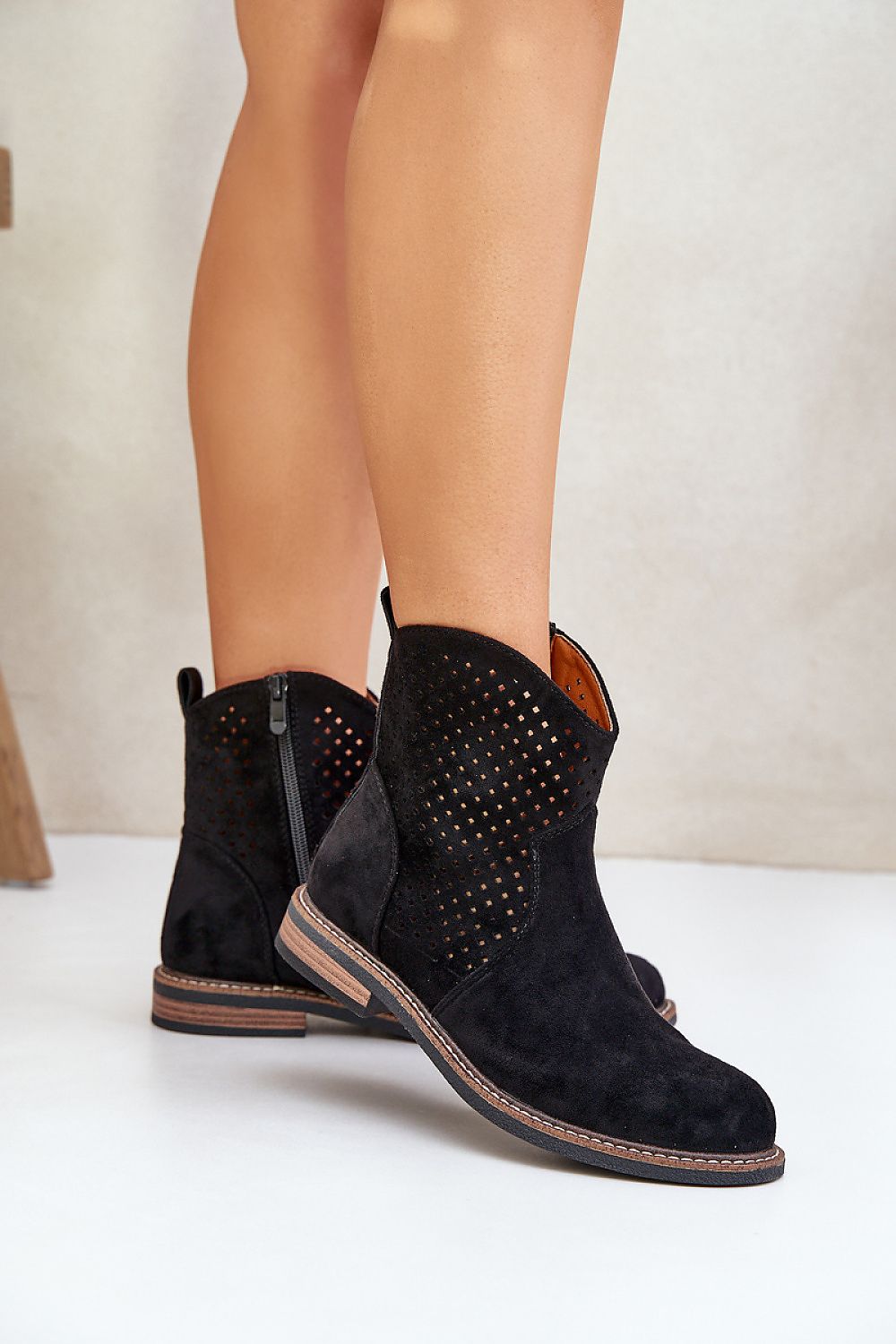 Spring Essential – Women's Openwork Eco-Suede Ankle Boots black / 36 MAHYSTYLE