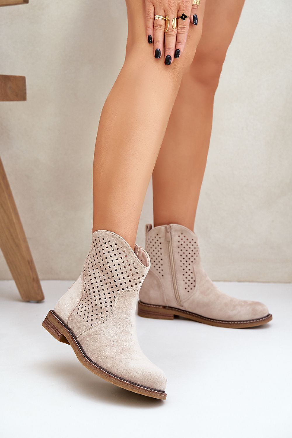 Spring Essential – Women's Openwork Eco-Suede Ankle Boots beige / 36 MAHYSTYLE