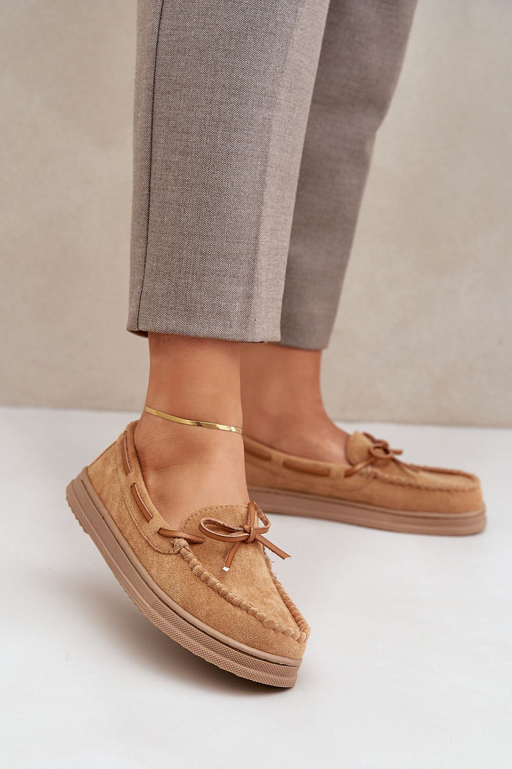 Women's Moccasins with Bow – Faux Suede Footwear for Everyday Elegance brown / 36 MAHYSTYLE
