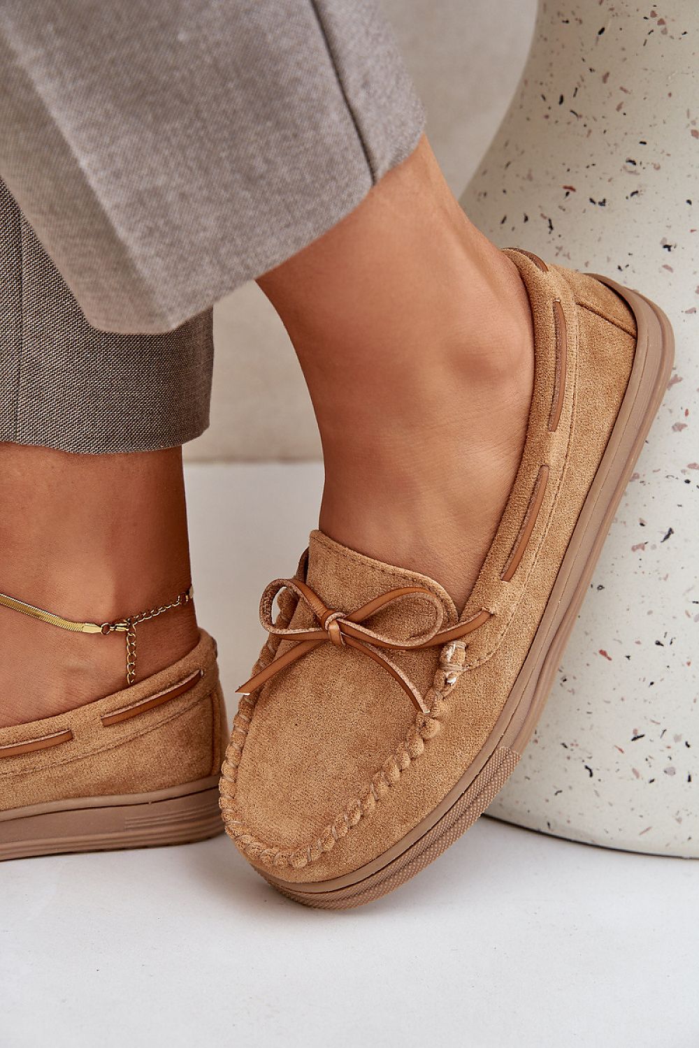 Women's Moccasins with Bow – Faux Suede Footwear for Everyday Elegance brown / 36 MAHYSTYLE