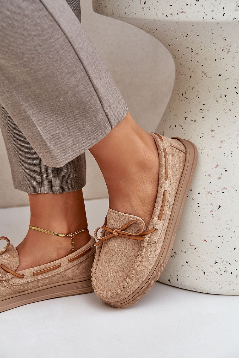 Women's Moccasins with Bow – Faux Suede Footwear for Everyday Elegance brown / 36 MAHYSTYLE