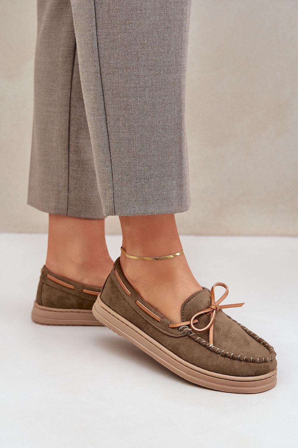 Women's Moccasins with Bow – Faux Suede Footwear for Everyday Elegance green / 36 MAHYSTYLE