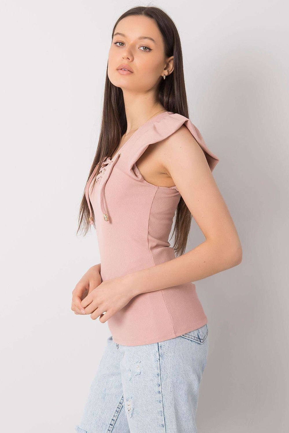 Short-Sleeve Ribbed Blouse pink / one-size-fits-all MAHYSTYLE