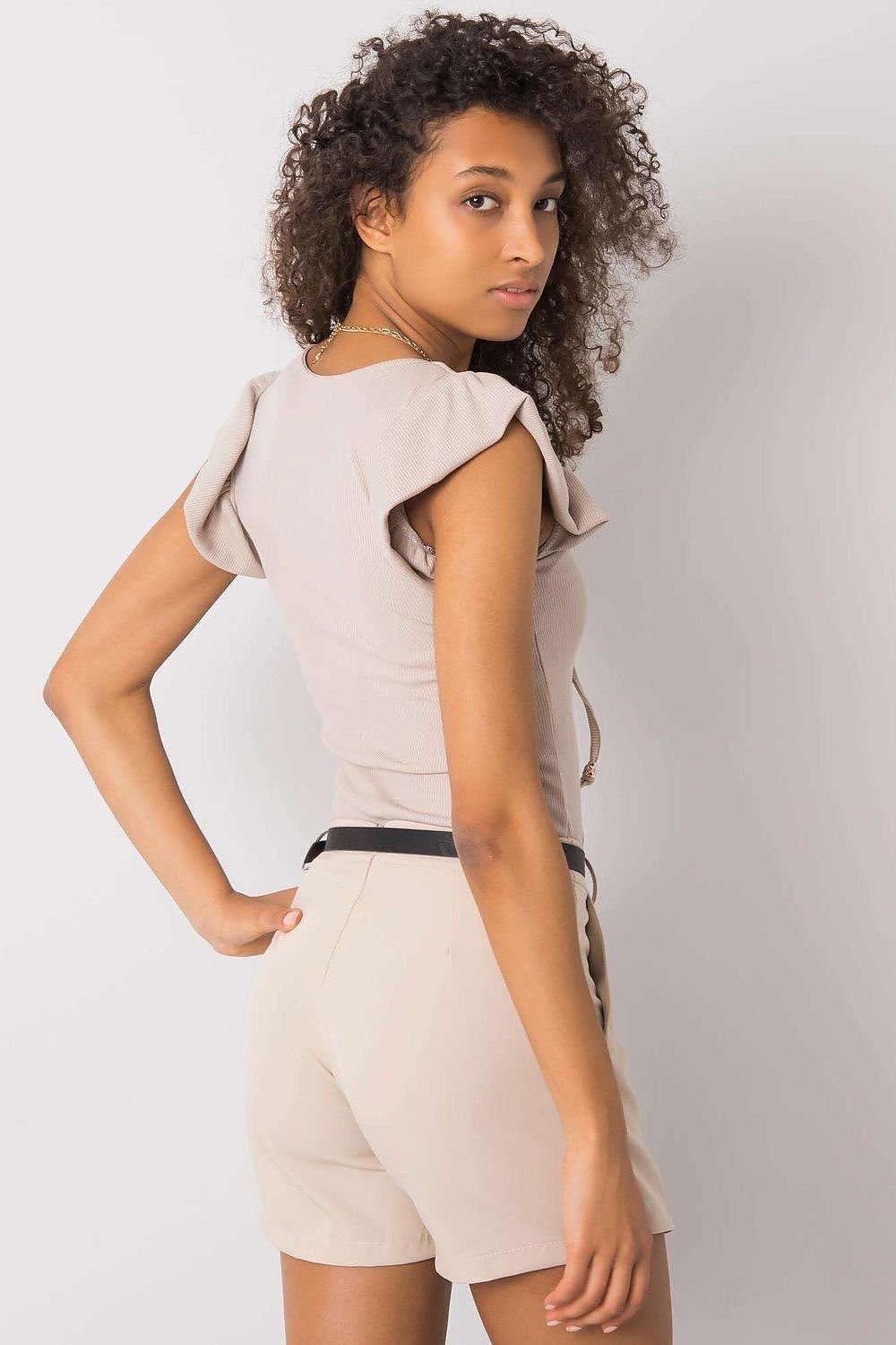Short-Sleeve Ribbed Blouse pink / one-size-fits-all MAHYSTYLE
