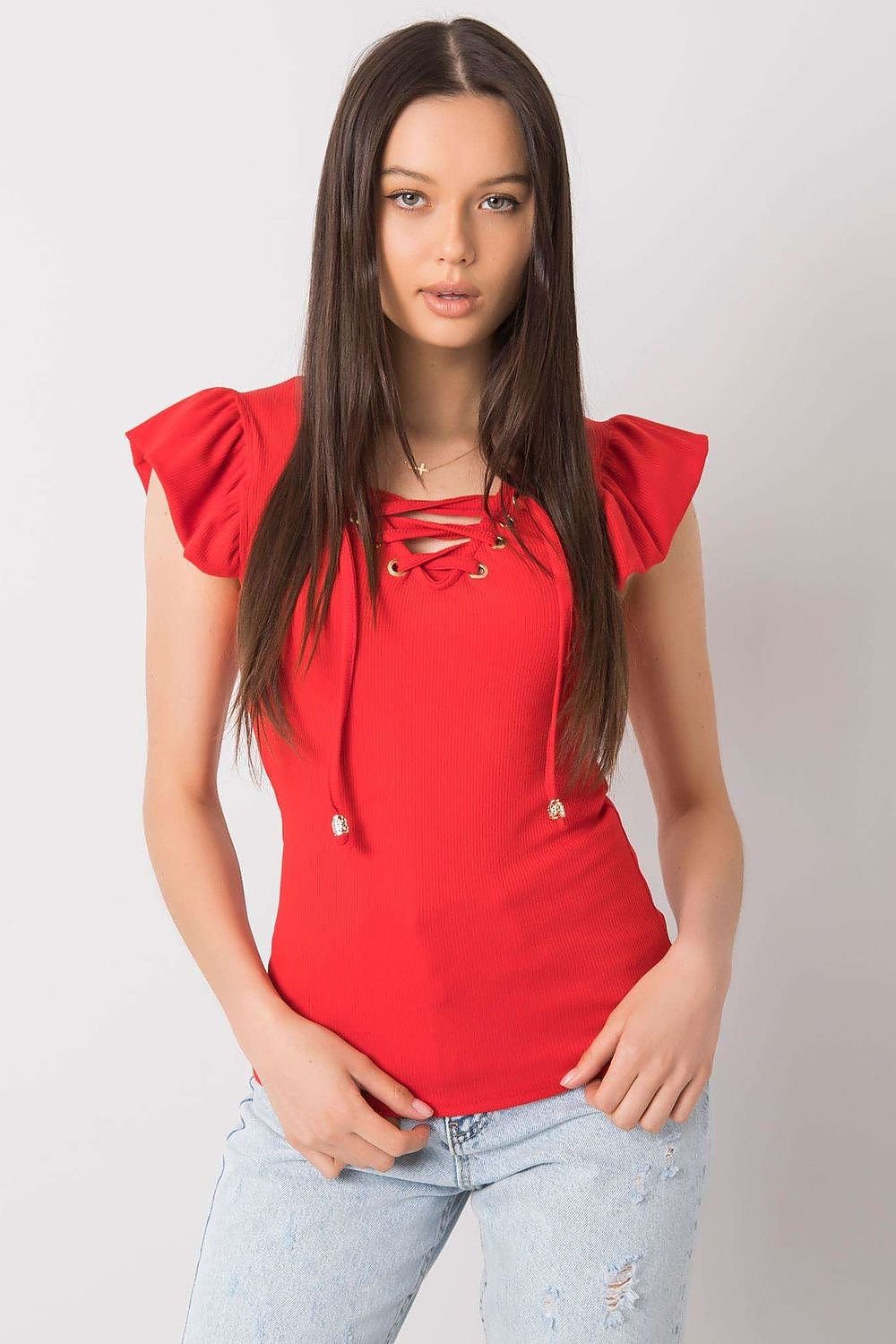 Short-Sleeve Ribbed Blouse pink / one-size-fits-all MAHYSTYLE