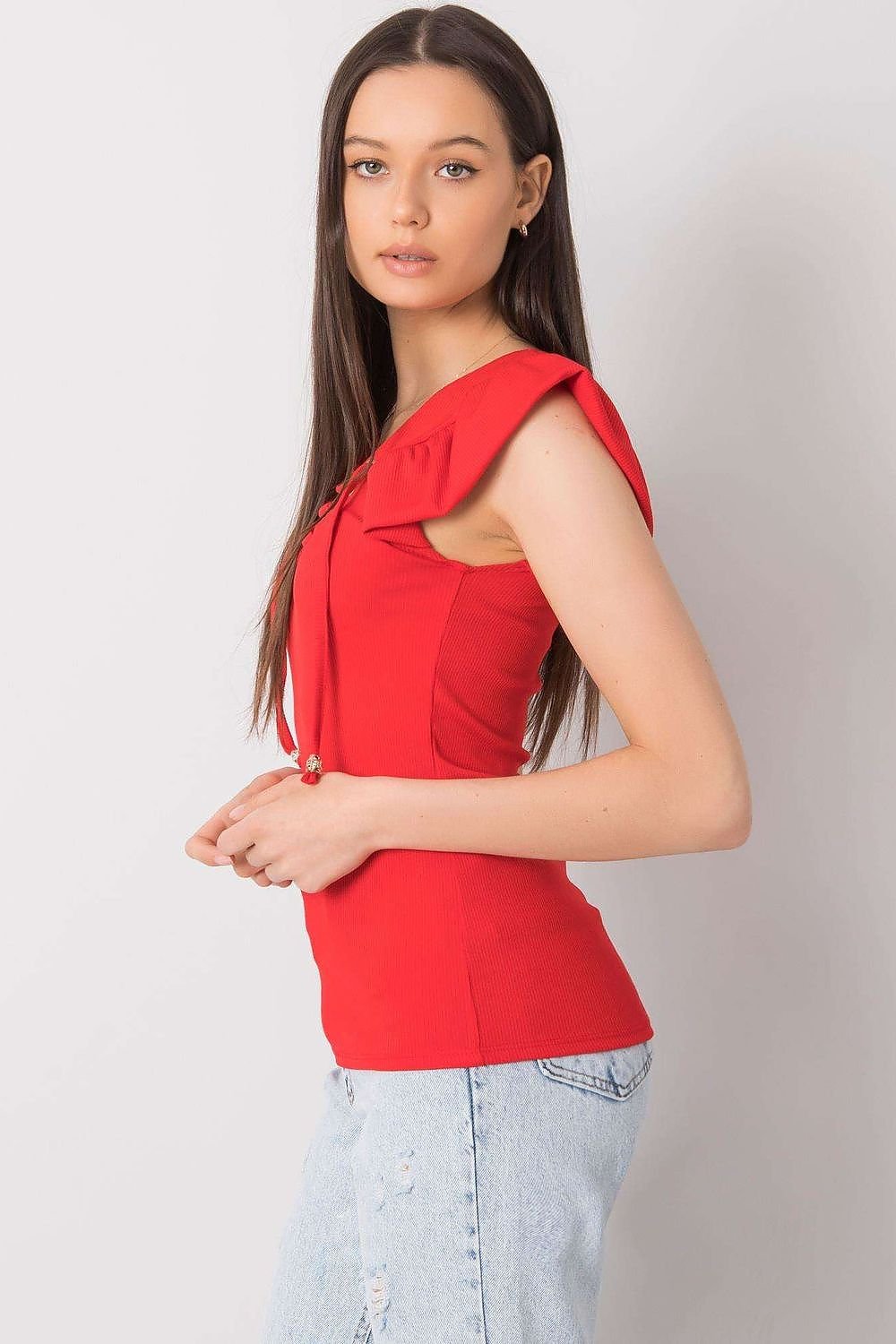 Short-Sleeve Ribbed Blouse pink / one-size-fits-all MAHYSTYLE