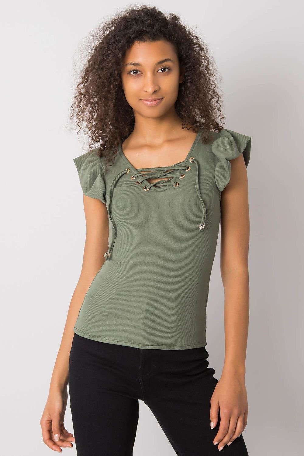 Short-Sleeve Ribbed Blouse pink / one-size-fits-all MAHYSTYLE