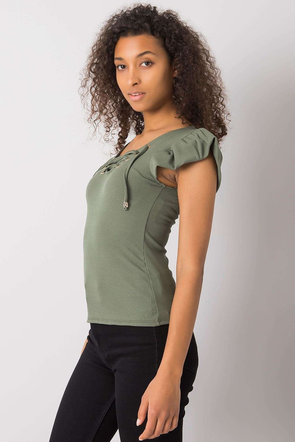 Short-Sleeve Ribbed Blouse pink / one-size-fits-all MAHYSTYLE