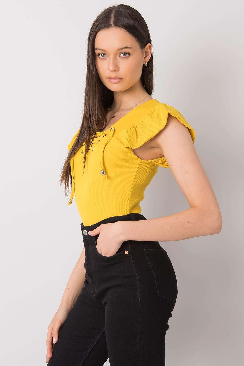 Short-Sleeve Ribbed Blouse pink / one-size-fits-all MAHYSTYLE