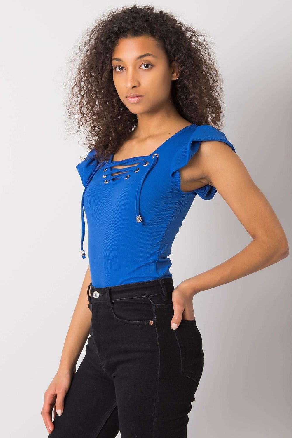 Short-Sleeve Ribbed Blouse pink / one-size-fits-all MAHYSTYLE