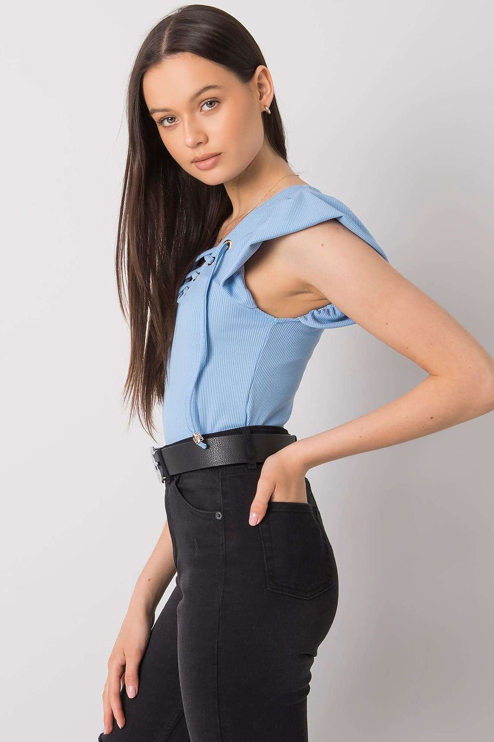 Short-Sleeve Ribbed Blouse pink / one-size-fits-all MAHYSTYLE