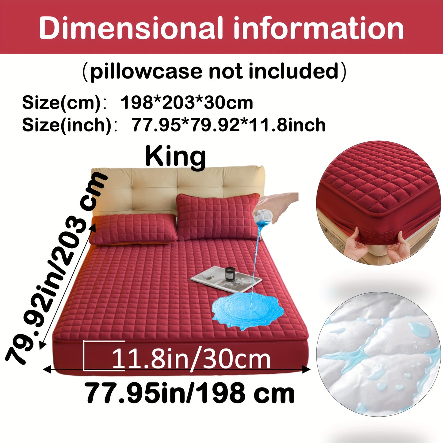 Quilted Waterproof Mattress Protector – Soft & Comfortable Fitted Cover for Bedroom & Guest Room Burgundy / KING(198*203*30CM) MAHYSTYLE